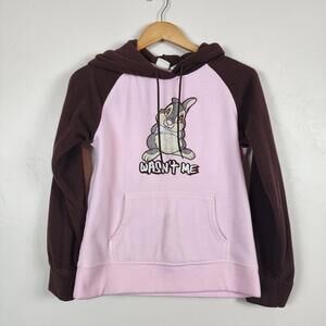 Disney THUMPER BAMBI Hoodie Pink & Brown Raglan Sweatshirt Y2K Aesthetic Medium